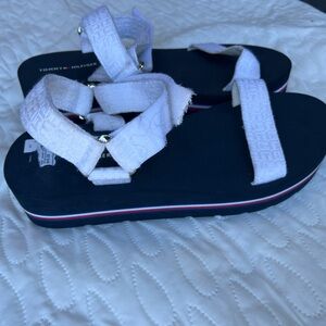 Tommy Hilfiger Navy Footbed White Strap Platform Sandals